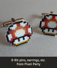 8-bit pins, earrings, etc.