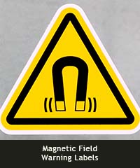Yellow sticker warning of magentic fields